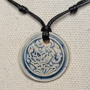 Blue Lotus Koi Pond Ceramic Handmade Gothic Whimsygoth Pendant